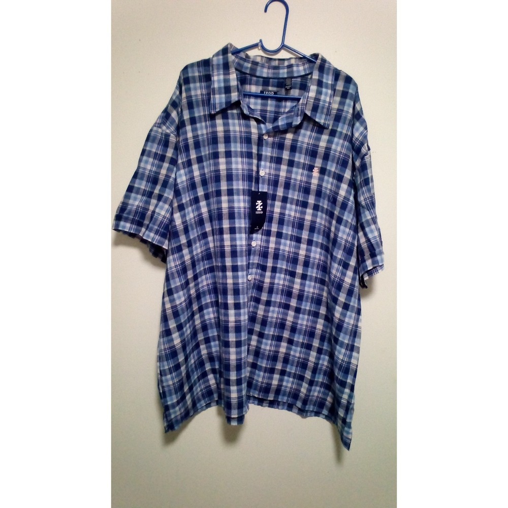 IZOD Shirt Mens 4XL Blue Plaid Madras Quick Dry Breathable New